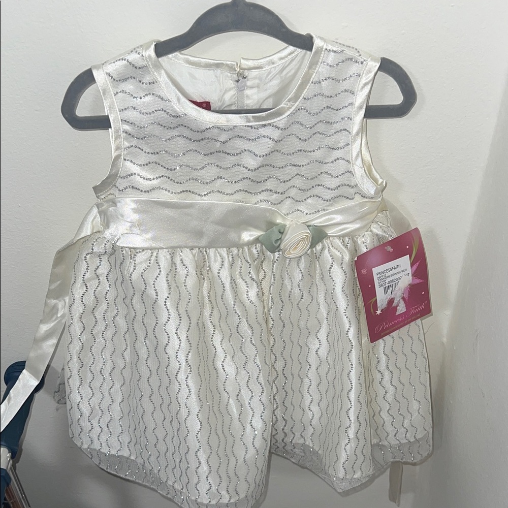 Elegant White and Silver Kids Formal Dress